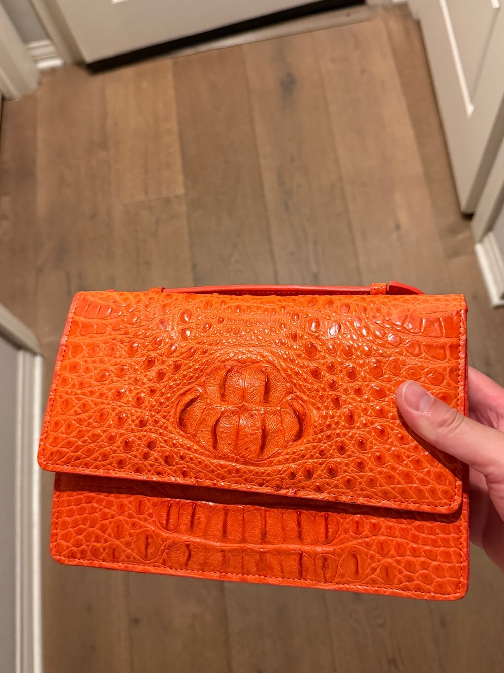 Orange Croc-Embossed Women's Clutch
